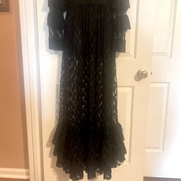 SHEER MESH POLKA DOT TIERED RUFFLE DRESS - Picture 9 of 15